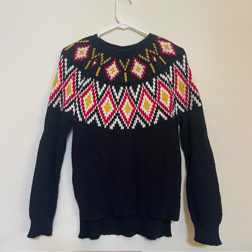 Size XXS BCBGMaxAzria Black Sweater with Vibrant Geometric Patterns